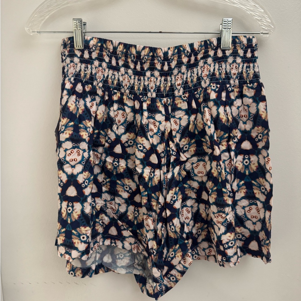 Anthropologie Navy Floral High Waist Shorts